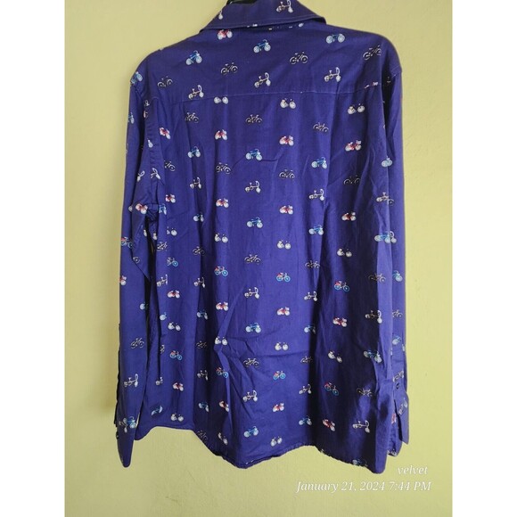 NICOLE MILLER STUDIO BICYCLE ALL OVER BUTTON UP DRESS SHIRT Blue Mens L - Picture 5 of 11
